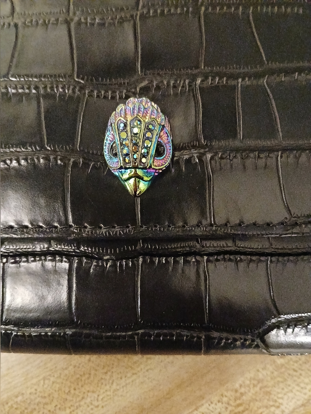 Kurt Geiger Black Croc Embossed Clutch or Crossbody with Multicolor Chain - Picture 7 of 9